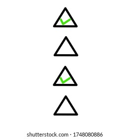 Two triangles with correct symbols are green and the other triangles are blank