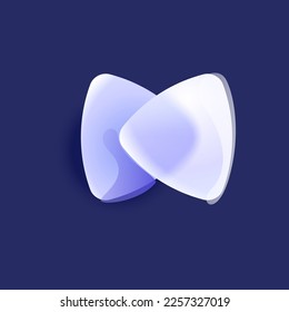 Two triangles lilac colored logo in Glassmorphism style. Overlapping icon with glow, gradient, splashes. Frosted transparent blur emblem. Perfect for app, modern design, vibrant advertising.