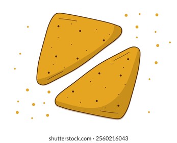 Two triangular potato snacks with a crispy texture. Golden brown color highlighting their freshness. Perfect for fast food and snack-related designs