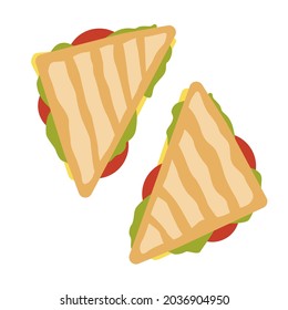 Two triangular sandwiches vector illustration. Two halves of a sandwich.