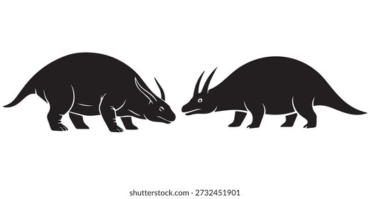 Two triceratops dinosaurs facing each other graphic illustration eps 10