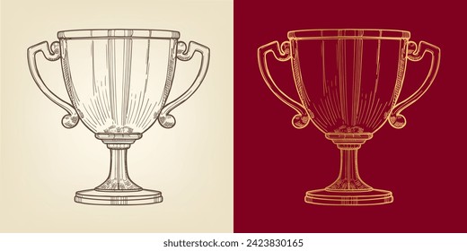 Two Trophy Cup drawings. Vector Illustration.