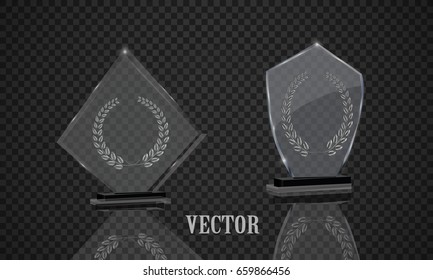 Two trophy, the first place, glass trophy. Vector illustration on a transparent background.