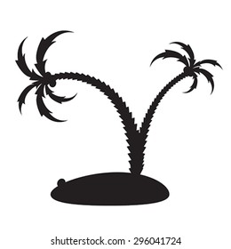 Dos palmeras tropicales en una isla aislada en un fondo blanco.