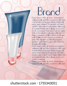 Two tubes on background with seamless pink bubbles with place for text