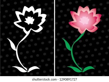 two tulips on black background greeting card pink flower vector illustration