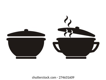 two tureens, set of bowl, vector icon, symbol, black silhouette