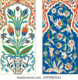 Two Turkish Tile pattern compositions consisting of tulip and flower motifs.