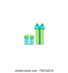 two turquoise and green present box with ribbon. simple icon isolated on white background. gift sign. flat vector Illustration. Good for web and mobile design. holiday shopping