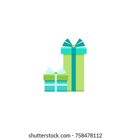 two turquoise and green present box with ribbon. simple icon isolated on white background. gift sign. flat vector Illustration. Good for web and mobile design. holiday shopping