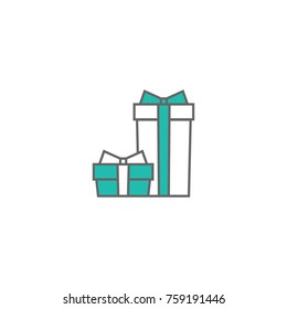 two turquoise and white present box with ribbon and bow. simple icon isolated on white background. present sign. flat vector Illustration. 