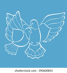 Two turtle doves postcard for international peace day. Vector illustration.