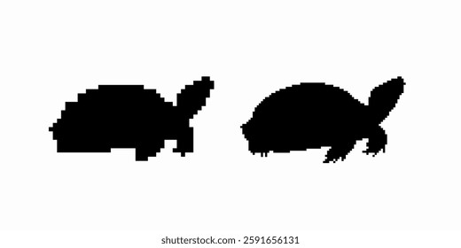 Two turtle silhouettes are shown, emphasizing unique shell shapes and distinct head positions.