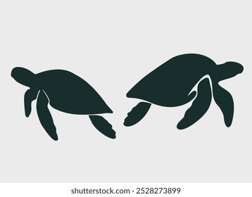 two turtles swimming in different directions. minimalist vector graphic