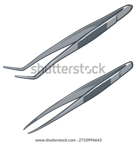 Two tweezers on a white background. Vector illustration of tweezers.
