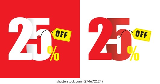 Two twenty five percent off sale signs with yellow tags 25 percent off discount percentage