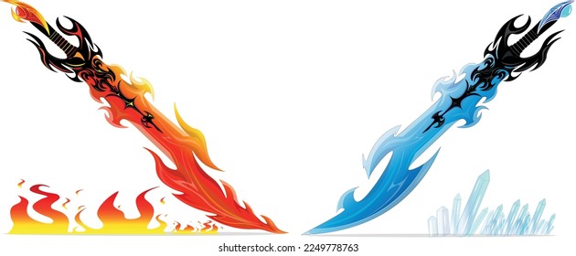 Zwei Zwillingswörter aus Eis und Flamme. Kunst der schönen Schwerter. Fantasie, Science-Fiction, Spiele, Filme. Eine Welt des Abenteuers und der Wertschätzung.