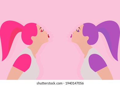 Two twins blow a kiss to each other
