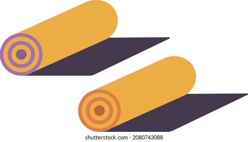 Two twisted carpets, sports mats, yoga mats. The icon of sports mats in a flat design, stylish colors. Modern style. Lilac and orange.