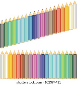 two types of 19 colored pencils set. Vector icon