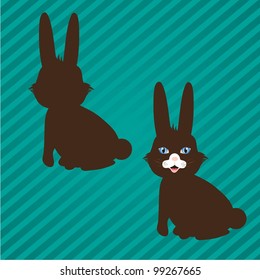 two types of bunny silhouettes on a background of lines