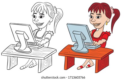 Two types of cartoony female accountant in isolate on a white background. Labor Day. Vector illustration.