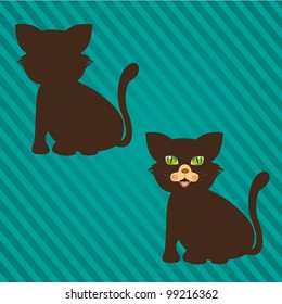 two types of cat silhouettes on a background of lines