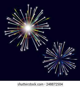 two types of colorful shiny fireworks on black background eps10