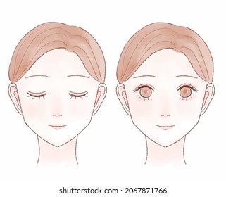 Two types of female faces. Skin care image. On white background.