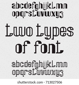 Two types of font - full and hollow. Black lowercase letters. Isolated english alphabet.