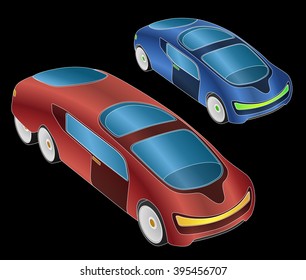two types futuristic design vehicle, original designed future automobile, concept car, mirrorless car, vector illustration