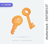 Two Types of Golden Door Keys 3D Realistic Style in White Isolated Background. Vector Illustration. Mortgage or apartment rent concept