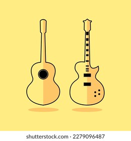 two types of guitars acoustic guitar and electric guitar, vector logo icon