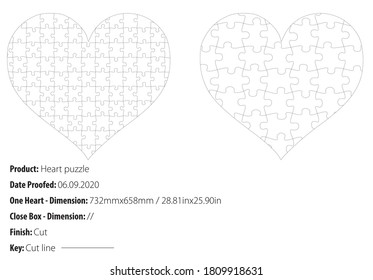 Two types heart puzzle template cut - die cut - vector