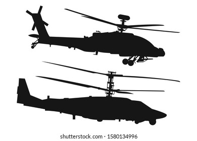 two types of helicopters silhouette in black vector graphic