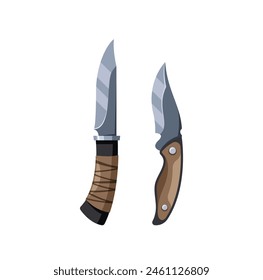 Two Types Of Hunter Knives With Finely Detailed Blades And Ergonomically Designed Handles For Outdoor Activities