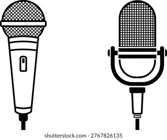 Two types of microphones shown in a simple line drawing illustration Vector