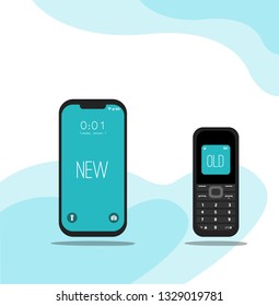 two types of mobile phones with flat style designs