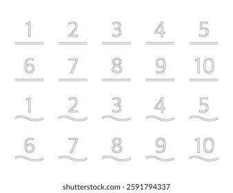 Two types of number designs using lines, as a set.