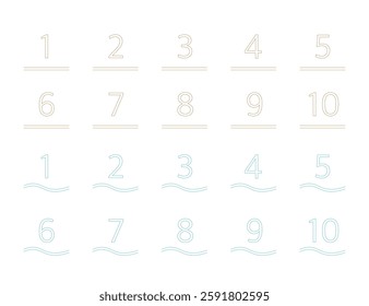 Two types of number illustrations using lines, as a set.