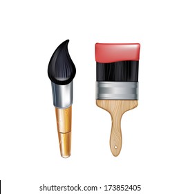 two types of paint brushes isolated on white background