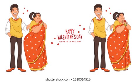 Two Types Picture of Cartoon Loving Couple Character in Standing Pose for Happy Valentine's Day, Love is in the air concept.