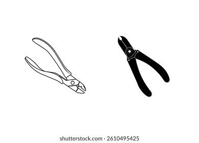 Two Types Of Pliers In Black Silhouette And Outline Vector Illustration