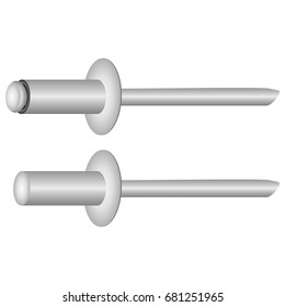 Two types of rivets. Open and blind rivet at an angle.