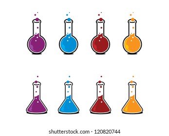 Two Types of Science Beakers in Different Colors.