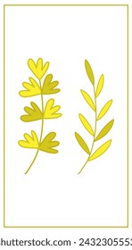 Two types of twigs with yellow leaves on a white background. Vector illustration of plants with outline.
