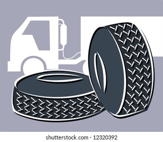 two tyres in front of a truck	