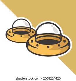 Two ufo alien cookies cartoon illustration style with color and shadow detail vector