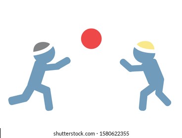 Two ultra - Orthodox Jewish children playing ball. Colorful symbolic vector icon