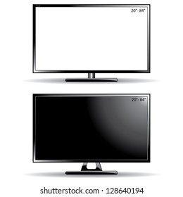 Two ultra slim tv (monitor) with Blank Screens and black screen, isolated on white background